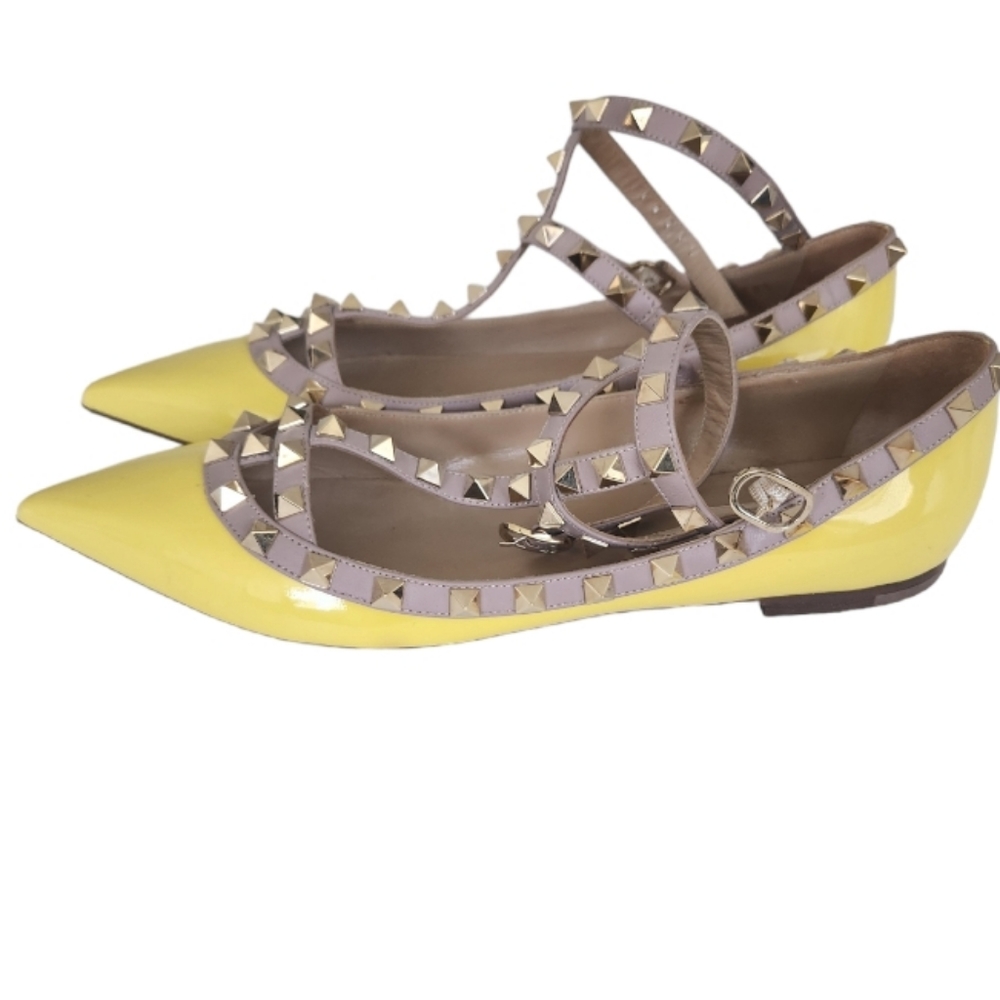 Valentino Rockstud Cage Ballet Flats Yellow 1 - Picture 8 of 15